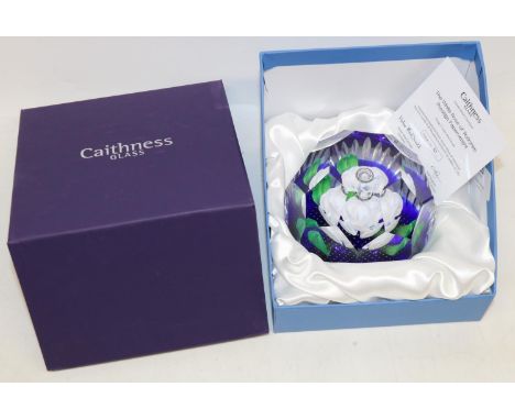 Caithness glass paperweight, The White Rose of Yorkshire, designed by Helen MacDonald, 2016 limited edition 6/100, H11cm, box