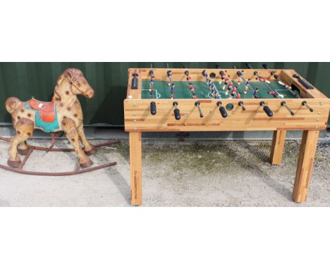 Table Football set together with a mid C20th Triang type child's rocking horse 