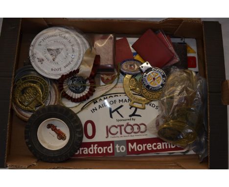 Collection of ephemera related to vintage steam and vehicle rallies including brassware, participant vehicle identification s