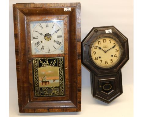 Jerome &amp; Co., New Haven Conn - C20th walnut 30 hour shelf clock with square painted dial and twin train weight driven mov