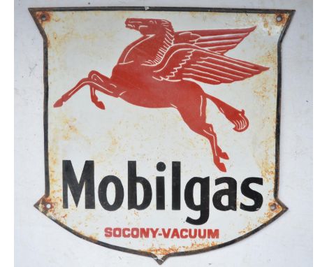 Plate steel enamel advertising sign for Mobilgas Socony-Vacuum, 34.1cm x 32.9cm 