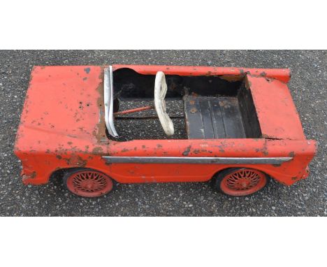 Vintage Triang child's pressed steel pedal car (in need of restoration). Pedal function works, steering does not but parts ar