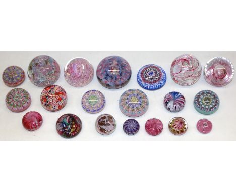Group of twenty paperweights, incl. millefiori, controlled bubbles, one Langham, one Caithness, etc. 