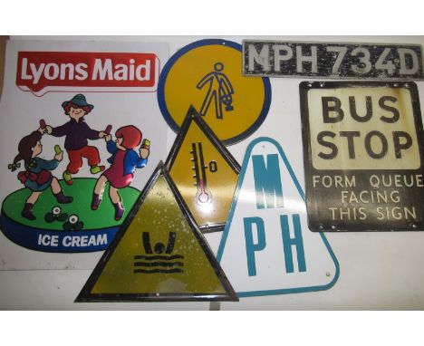 Collection of mid to late C20th enamel and other signs incl. Bus Stop sign, Danger of Drowning sign, European industrial chem