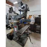 BRIDGEPORT VERTICAL MILL, S/N 12/BR 204989, POWER FEED, SERIES 1-2 HP J-HEAD S/N J217213, SARGON