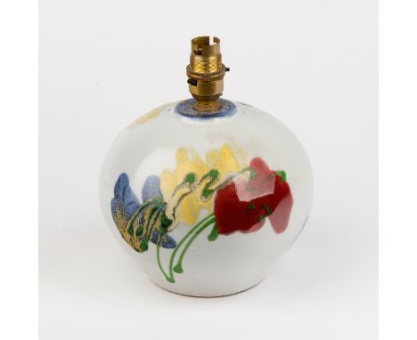 Dartington Pottery, a globular lamp base, Poppy design by Janice Tchalenko, 16cm high
