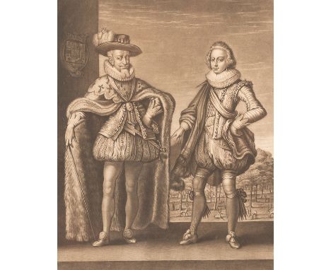 English 18th Century/King James I and his son/mezzotint, 26cm x 20cm