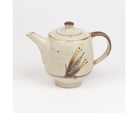 David Leach (1911-2005), a Lowerdown stoneware teapot, brushwork foliate design, impressed Leach pottery seal, 14cm high COND