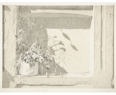 Malte Sartorius (German 1933-2017)/Solitary Potted Plant on a Ledge/signed/monochromatic print, 32cm x 40cm CONDITION REPORT: