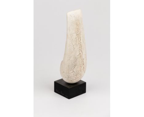 Peter Hayes (born 1946), a white raku bow form, incised signature and date 2001 to plinth base, 23cm high CONDITION REPORT: G