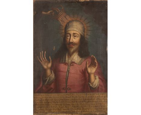 After William Faithorne (British 1616-1691)/Portrait of Charles I/half-length, wearing a cap and coat, a hand above holding a