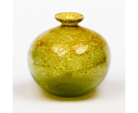 A yellow art glass vase of globular form, 14cm high CONDITION REPORT: Good condition, no damage or polishing