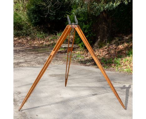 A large wooden tripod for a Broadhurst, Clarkson & Co. telescope, 190cm long CONDITION REPORT: The tripod is made of wood, th