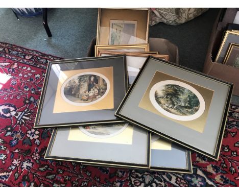 Le Blond/The Blackberry Pickers/The Young Anglers/May Day/The Cottage Door/four oval prints from Le Blound 32, 17.5cm x 19.5c