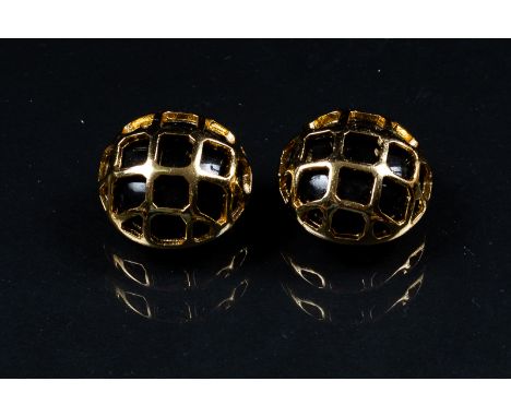 Lanvin, a pair of vintage black enamel and gold coloured clip-on earrings, stamped CONDITION REPORT: Overall good, some light