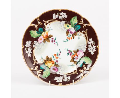 A Russian plate, circa 1860, Popov factory, painted flowers on a brown ground, 25cm diameter CONDITION REPORT: Good condition