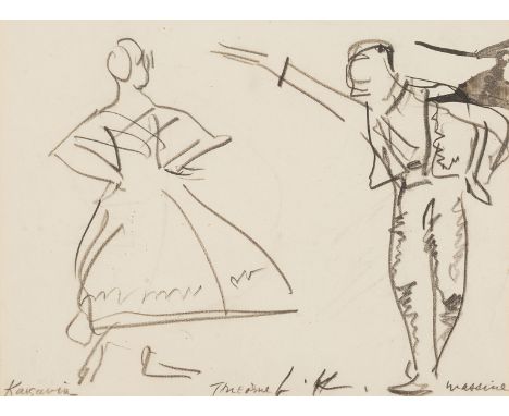 Dame Laura Knight RA RWS (1877-1970)/Tamara Karsavina and Leonide Massine in 'Le Tricorne'/initialed LK and inscribed Karsavi
