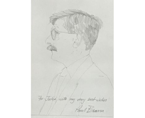 Paul Brason (born 1952)/Portrait of Sir Roy Strong/looking to his right/signed/pencil, 24cm x 17.5cm/Provenance: With present