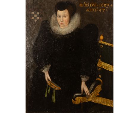 English School, early 17th Century/Portrait of Anne Shirley, Widow of John Brooke/three-quarter length, wearing a black dress