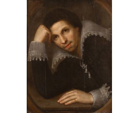Attributed to Abraham van Blijenberch (Flemish, 1575/6-1624)/Portrait of a Melancholy Man/half length, wearing a black double