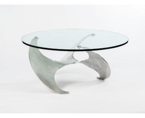 Knut Hesterberg (born 1941) for Ronald Schmitt/A Propeller coffee table, model K-9, with circular clear glass top and alumini