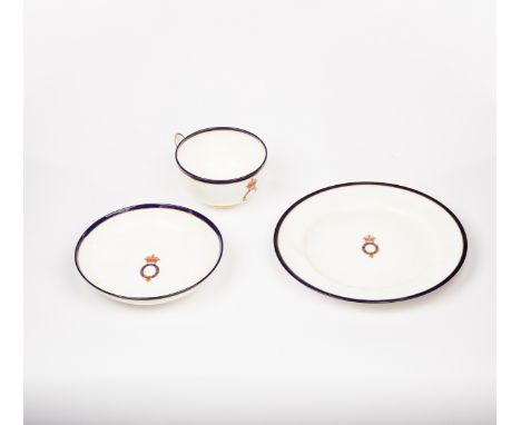 An early Victorian Nixon &amp; Son Windsor breakfast cup, saucer and plate, enamelled and gilt with crowned garter and motto 