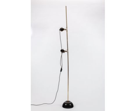 Harvey Guzzini/A two-light floor lamp, Italian 1950s, weighted black dome base and metal stem, 202cm high (requires rewiring)