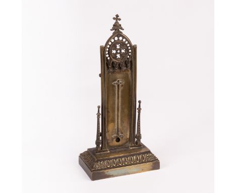 A Gothic Revival thermometer holder, impressed verso 'Pu-D by T C Salt March 1828', on a rectangular plinth, 22.5cm high Prov