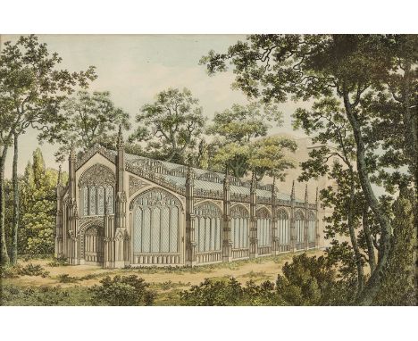 After William Henry Pyne (1769-1843)/The Gothic Conservatory at Carlton House/hand coloured engraving, 25cm x 37cm/Note: The 