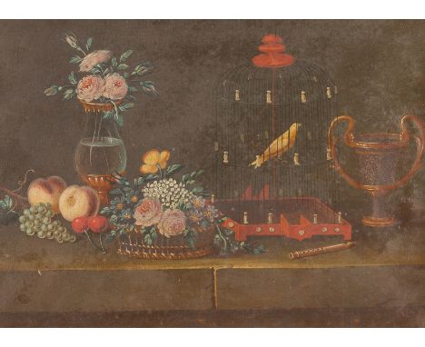 French School, 19th Century/Still Lifes of flowers, fruit, bread and kitchen utensils/a pair/oil on paper, 15cm x 20cm/Note: 