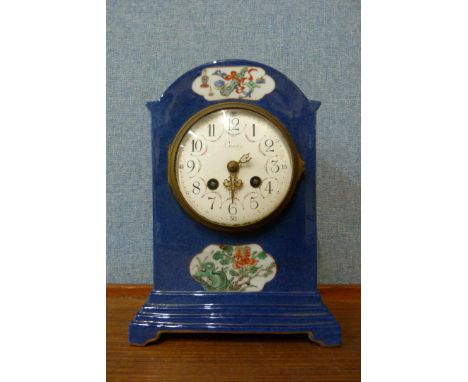 A 19th Century French blue porcelain mantel clock 