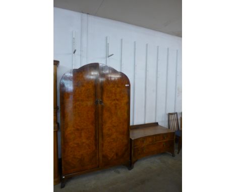 A burr walnut wardrobe and chest of drawers 