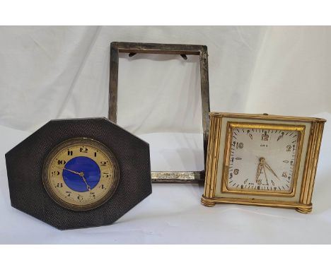 An Art Deco silver fronted octagonal desk timepiece with engine turned decoration and eight day movement - sold with an Oris 