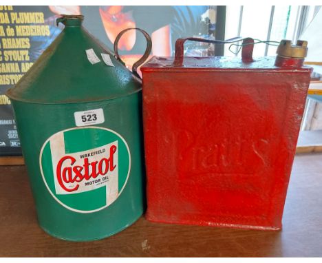 A green painted Castrol oil can - sold with a red Pratts oil can