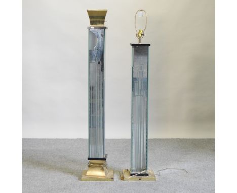 A Venetian mirrored glass floor lamp, 150cm high, together with another similar