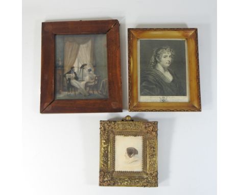 A 19th century print of a lady, 19 x 15cm, together with two others