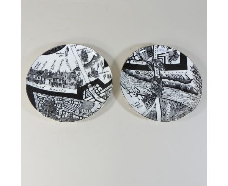 A pair of Grayson Perry design plates, from 'A Map of Days' set,  National Portrait Gallery, 21cm diameter