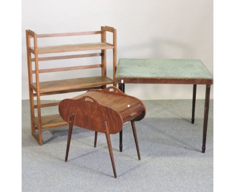 A card table, 76cm, together with a shelf and a workbox