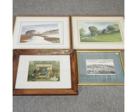Fred Middlehurst, 20th century, landscape, watercolour, 30 x 46cm, together with another by the same hand, an engraving 'The 