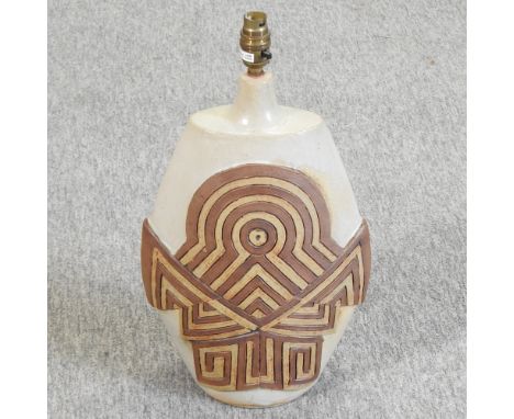 A Bernard Rooke pottery table lamp, bearing a paper label to the base, 46cm high