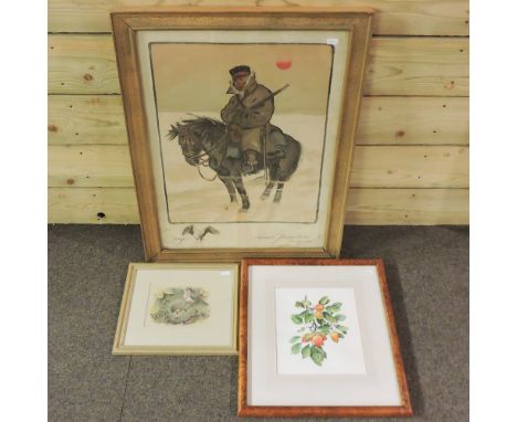 Louis Jeanson, Mongolian soldier, signed artist's proof, lithograph, 61 x 46cm, together with K Margaret Insh, bird's nest, w