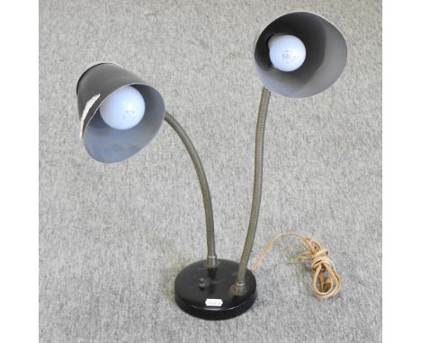 A 1970's metal two branch angle poise table lamp, 53cm high