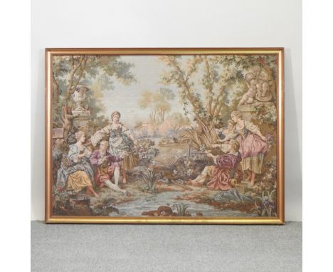 An antique style tapestry, framed, 96 x 134cm