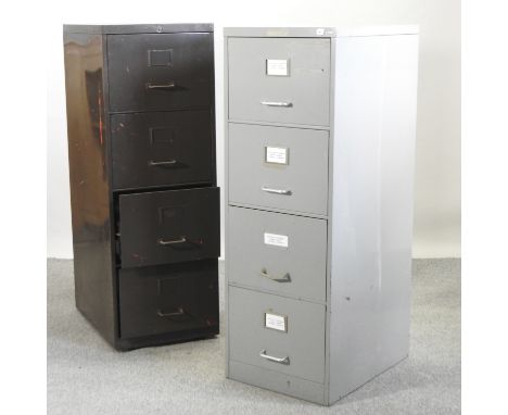 Two vintage industrial metal filing cabinets, 47cm, each filled with phonograph cylinders