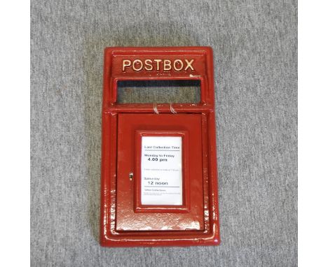 A vintage style red painted metal postbox front, 44 x 25cm