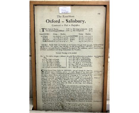 AN ANTIQUE MAP OF THE ROAD FROM OXFORD TO SALISBURY com. Wilts, continued to Poole com. Dorset by John Ogilby, 47cm x 39cm to