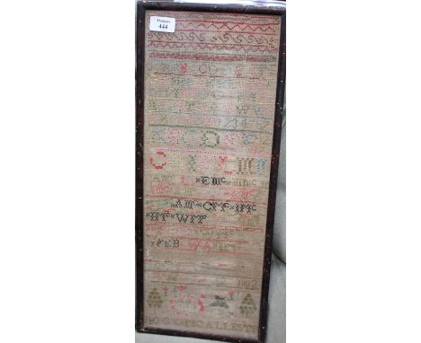 AN EARLY 19TH CENTURY NEEDLWORK SAMPLER depicting the alphabet (faded) dated 1802, 20cm x 55cm together with a further 20th c