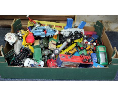 A COLLECTION OF PLAY WORN DINKY, MATCHBOX, TRIANG, CORGI AND OTHER TOY CARS, to include a Dinky Spectrum Pursuit Vehicle