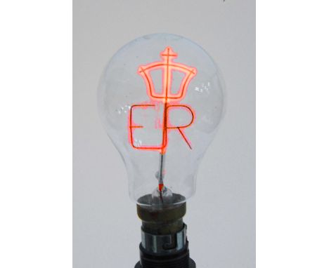 SIX VINTAGE COMMEMORATIVE CROWN AND ER CORONATION light bulbs, a vintage Mazda lightbulb with coiled filament, two Oliver Mar