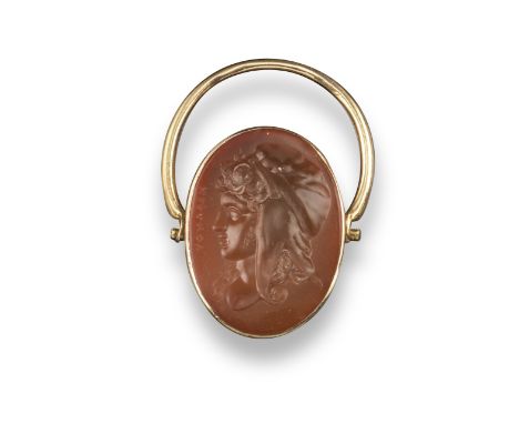 An early 19th century carnelian intaglio depicting Paris, in profile and wearing Phrygian cap, Greek pseudo-signature for Mar